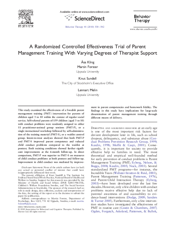 (PDF) A Randomized Controlled Effectiveness Trial of Parent Management ...