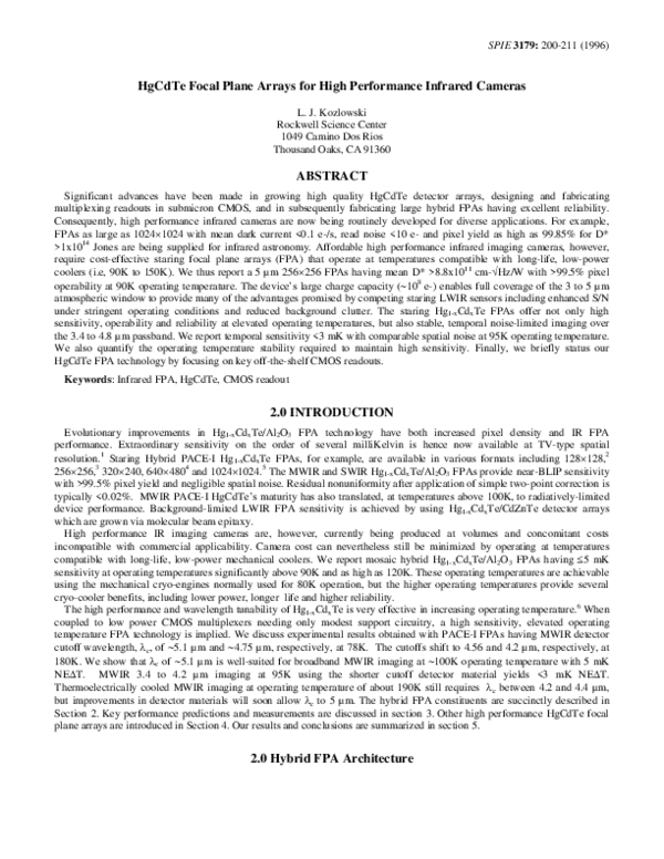 (PDF) HgCdTe focal plane arrays for high performance infrared cameras ...