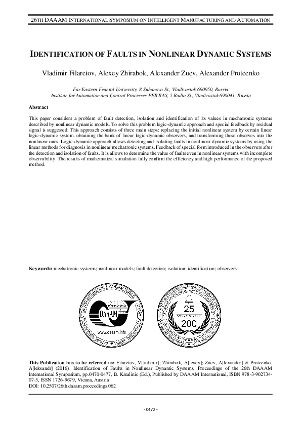 (PDF) Identification of Faults in Nonlinear Dynamic Systems