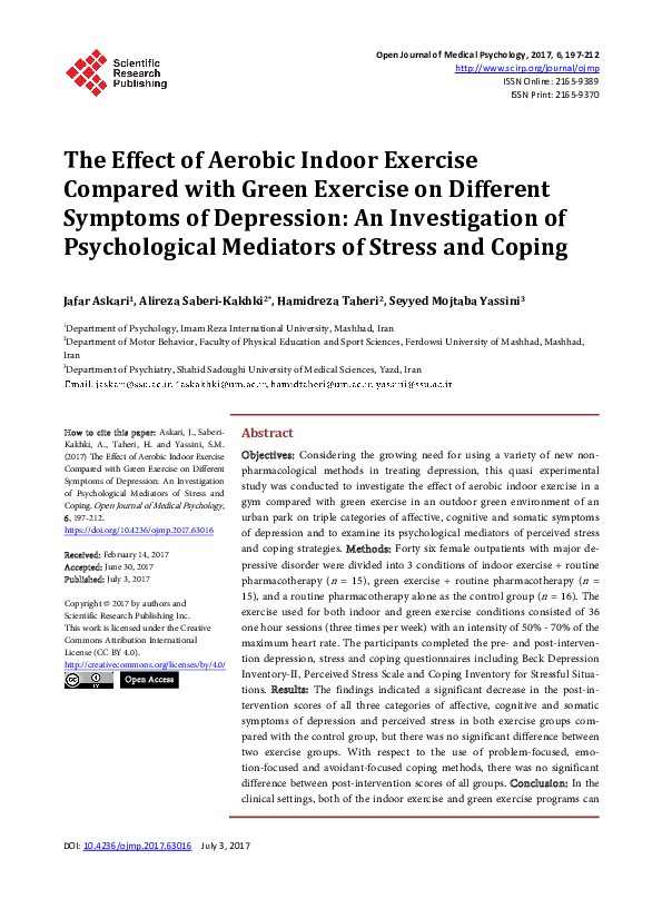 (PDF) The Effect of Aerobic Indoor Exercise Compared with Green ...
