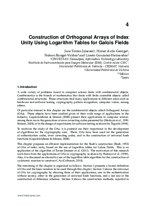 (PDF) Construction of Orthogonal Arrays of Index Unity Using Logarithm ...