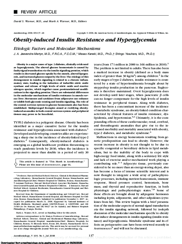 (PDF) Obesity-induced Insulin Resistance and Hyperglycemia