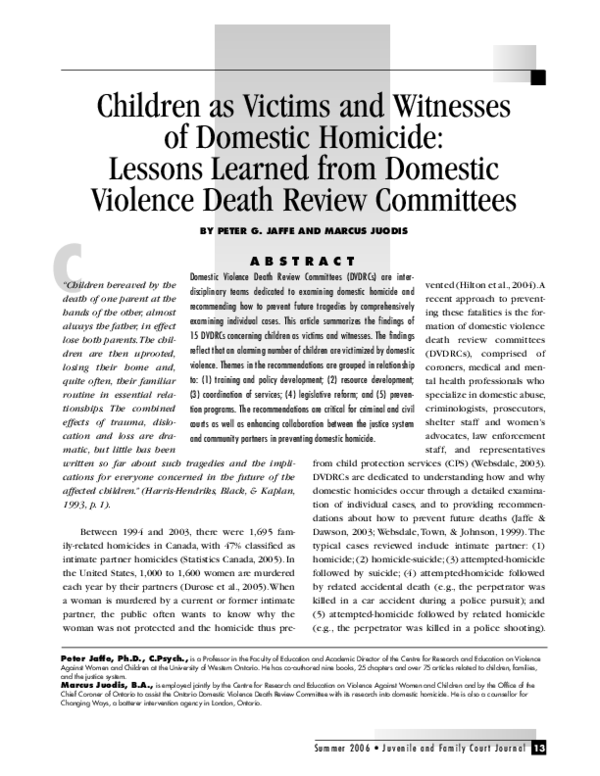 (PDF) Children as Victims and Witnesses of Domestic Homicide: Lessons ...