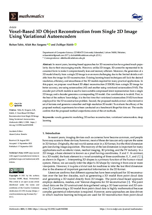 (PDF) Voxel-Based 3D Object Reconstruction from Single 2D Image Using ...