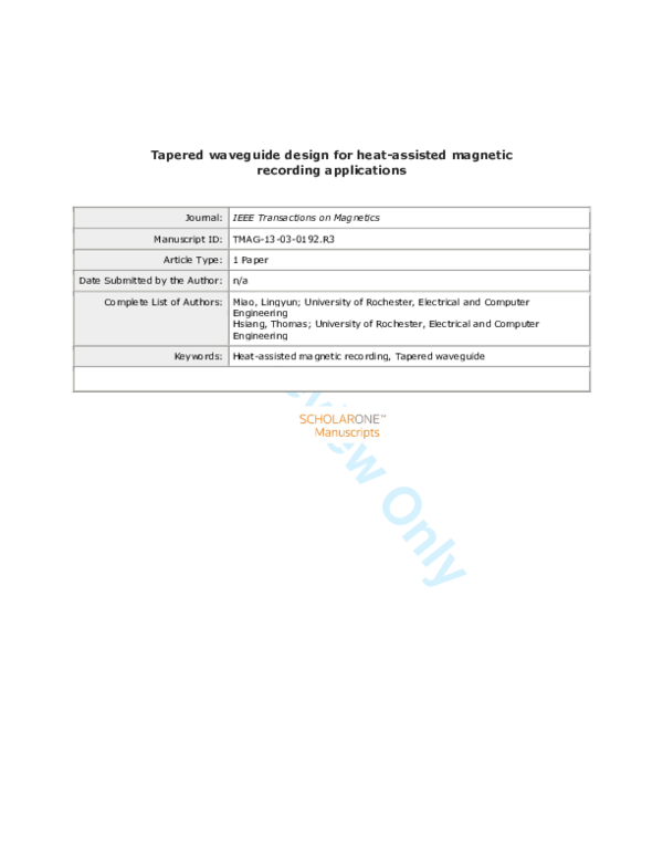 (PDF) Tapered Waveguide Design for Heat-Assisted Magnetic Recording ...