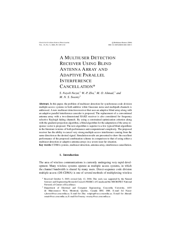 (PDF) A Multiuser Detection Receiver Using Blind Antenna Array and ...