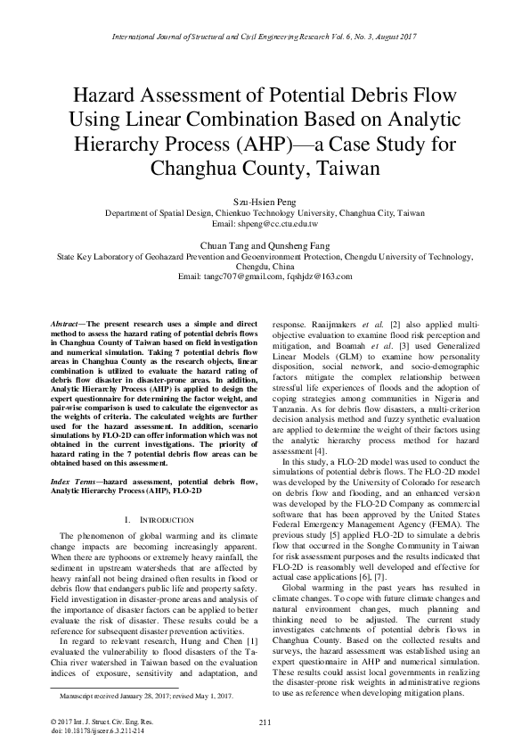 (PDF) Hazard Assessment of Potential Debris Flow Using Linear ...