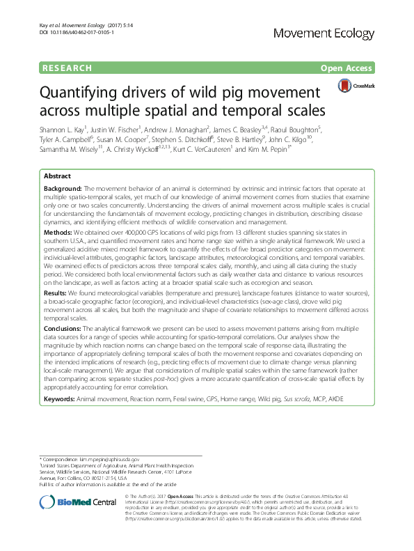 (PDF) Quantifying drivers of wild pig movement across multiple spatial ...