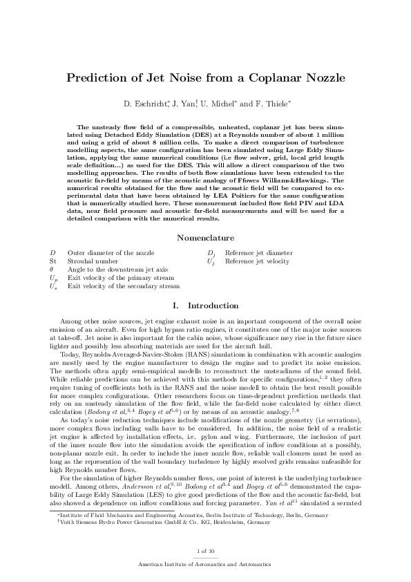 (PDF) Prediction of Jet Noise from a Coplanar Nozzle