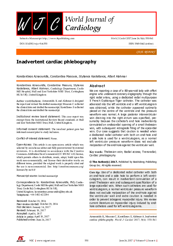 Inadvertent cardiac phlebography