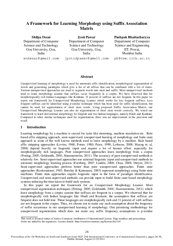 PDF) A Framework for Learning Morphology using Suffix Association 