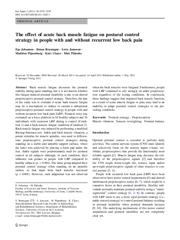 (PDF) The effect of acute back muscle fatigue on postural control ...