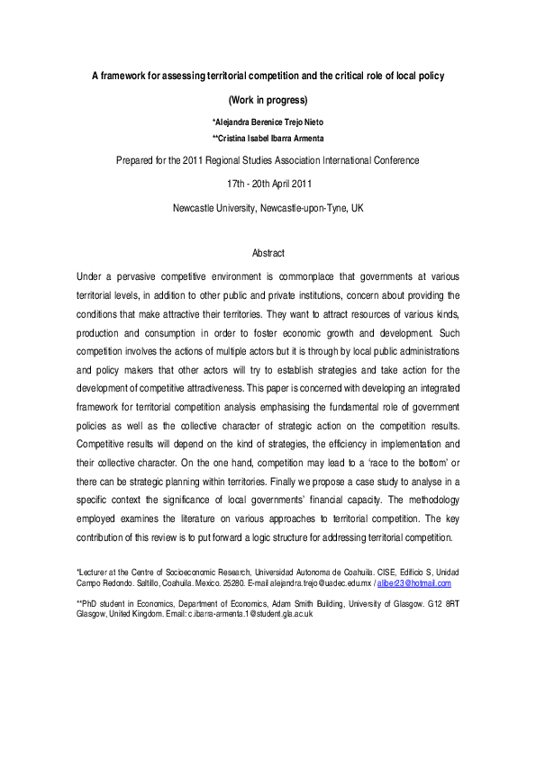 (PDF) A framework for assessing territorial competition and the ...