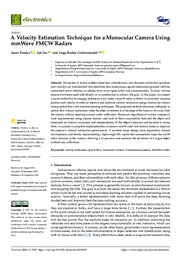 (PDF) A Velocity Estimation Technique for a Monocular Camera Using ...