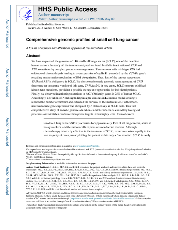 (PDF) Comprehensive genomic profiles of small cell lung cancer