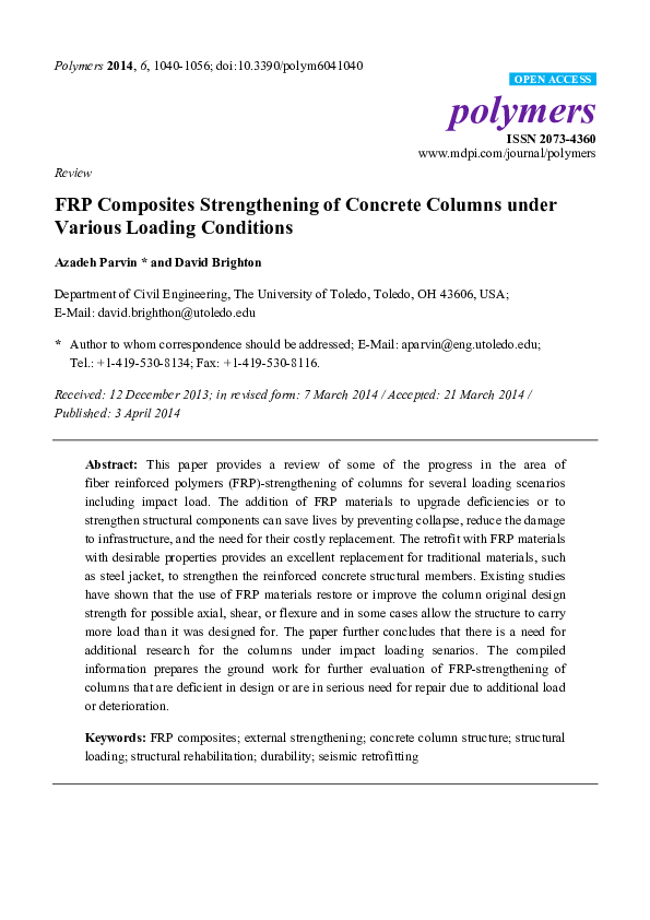 (PDF) FRP Composites Strengthening of Concrete Columns under Various ...
