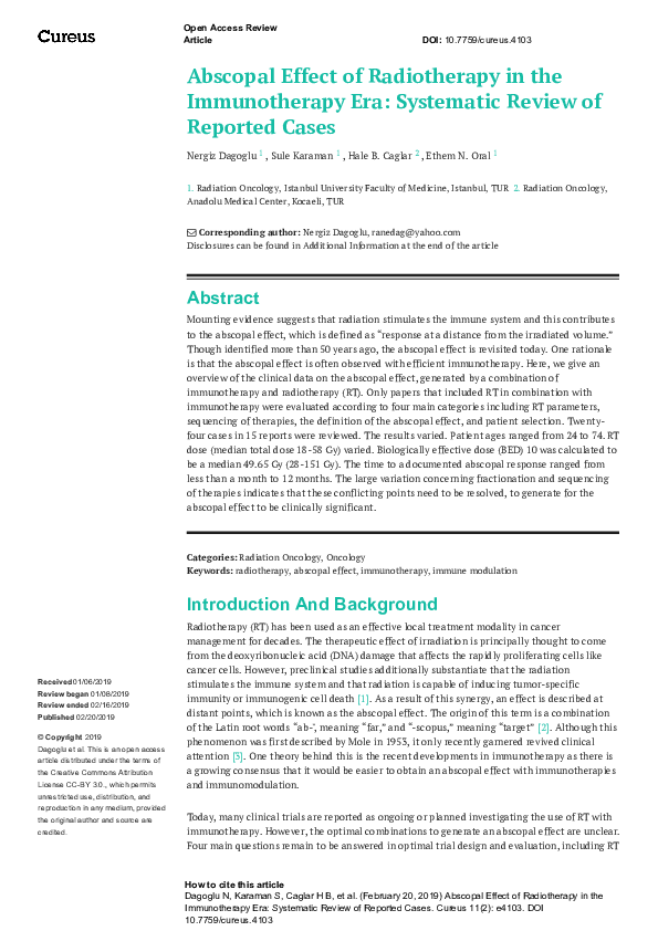 (PDF) Abscopal Effect of Radiotherapy in the Immunotherapy Era ...