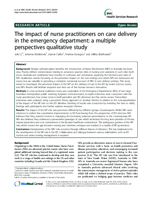 (PDF) The impact of nurse practitioners on care delivery in the ...