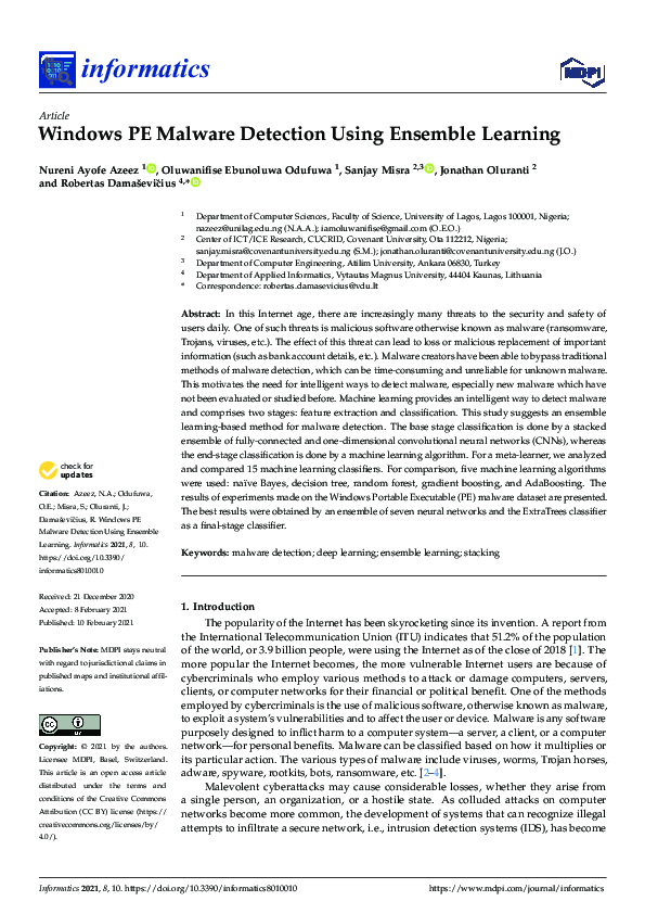 (PDF) Windows PE Malware Detection Using Ensemble Learning