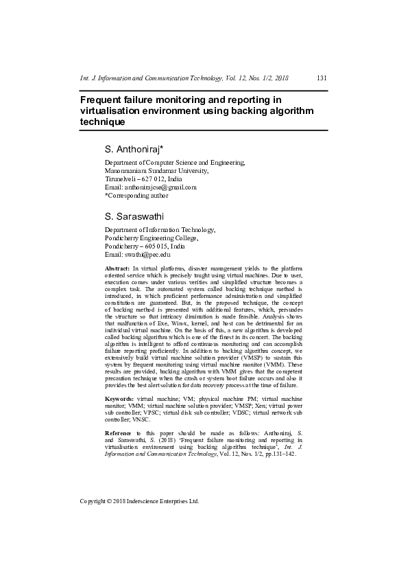 (PDF) Frequent failure monitoring and reporting in virtualisation ...