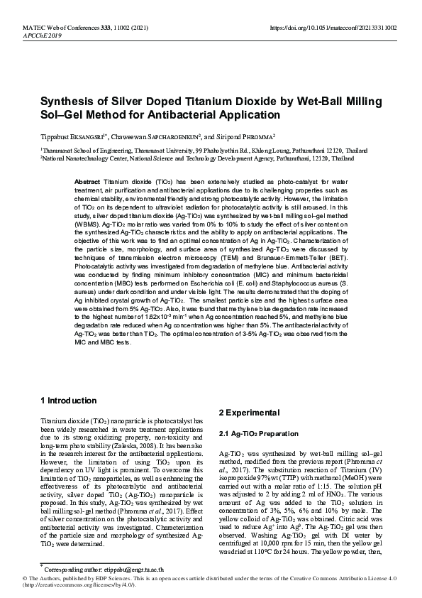 (PDF) Synthesis of Silver Doped Titanium Dioxide by Wet-Ball Milling ...