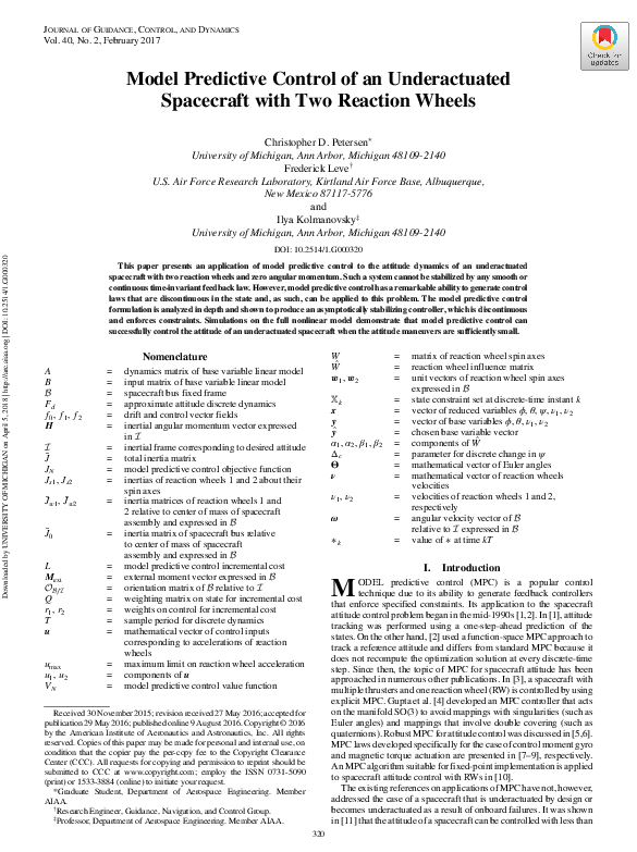 (PDF) Model Predictive Control of an Underactuated Spacecraft with Two ...