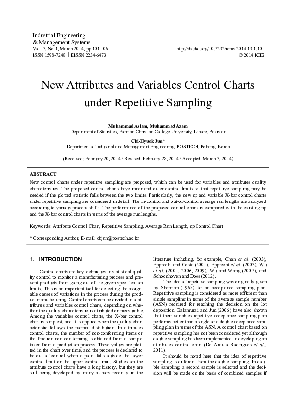 (PDF) New Attributes and Variables Control Charts under Repetitive Sampling
