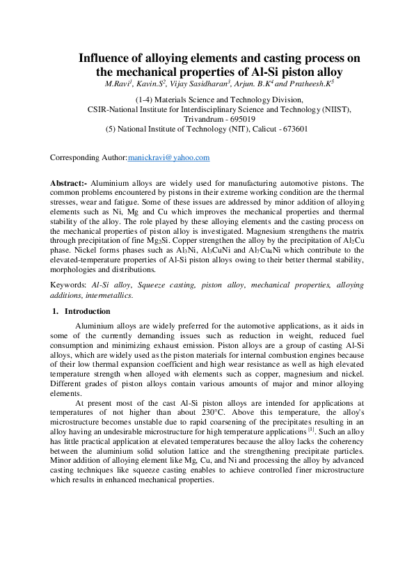 (PDF) Influence of alloying elements and casting process on the ...