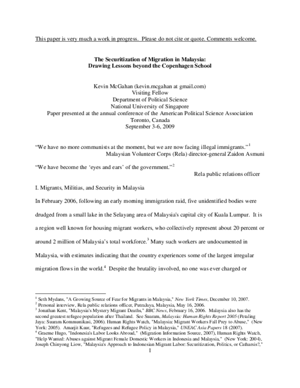 (PDF) The Securitization of Migration in Malaysia