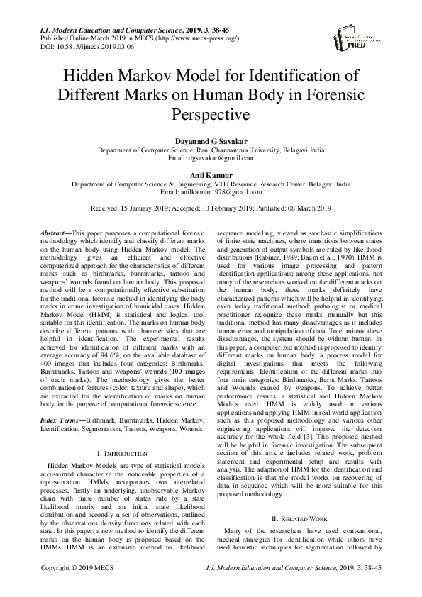 (PDF) Hidden Markov Model for Identification of Different Marks on ...
