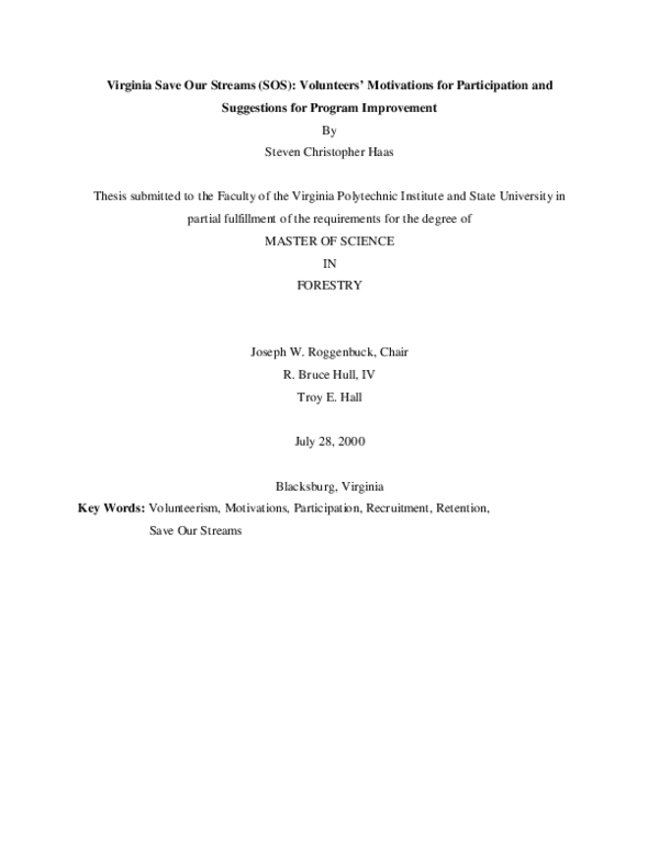 (PDF) Virginia Save Our Streams (SOS): Volunteers' Motivations for ...