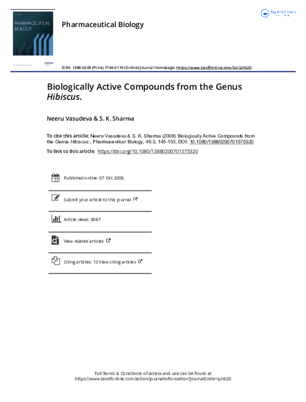 (PDF) Biologically Active Compounds from the Genus Hibiscus