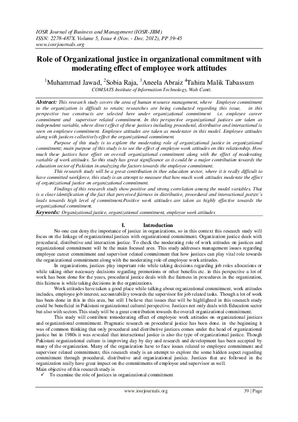 (PDF) Role of Organizational justice in organizational commitment with ...