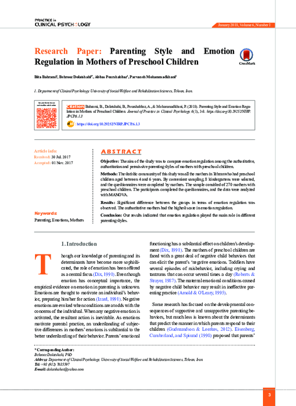 (PDF) Parenting Style and Emotion Regulation in Mothers of Preschool ...