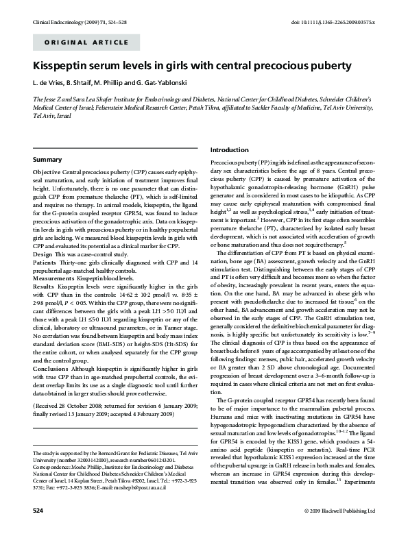 (PDF) Kisspeptin serum levels in girls with central precocious puberty