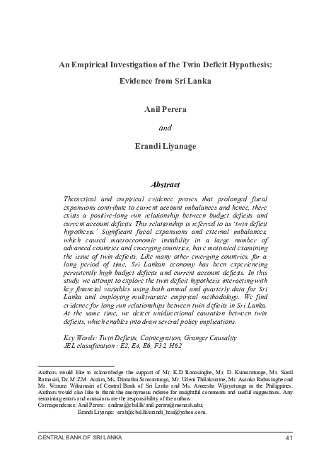 (PDF) An Empirical Investigation of the Twin Deficit Hypothesis ...