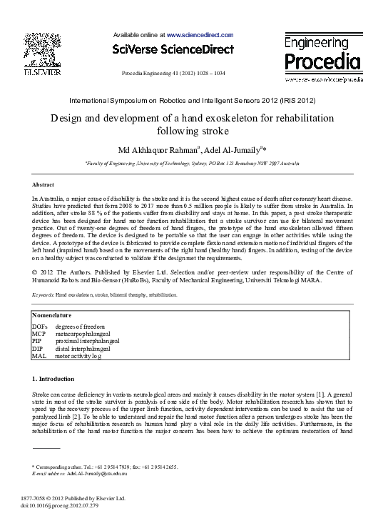 (PDF) Design and Development of a Hand Exoskeleton for Rehabilitation ...