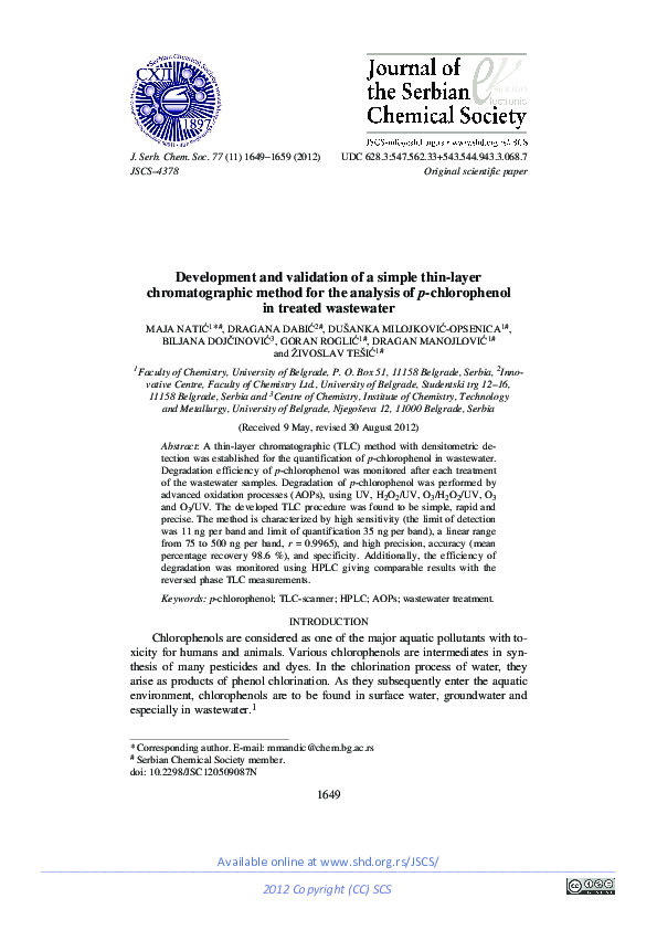 (PDF) DEVELOPMENT AND VALIDATION OF A SIMPLE THIN-LAYER CHROMATOGRAPHIC ...