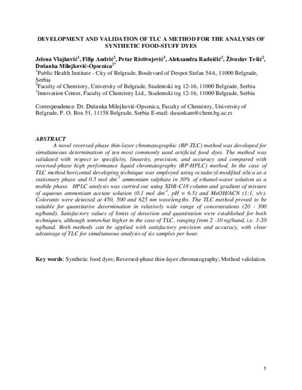 (PDF) Development and Validation of a TLC Method for the Analysis of