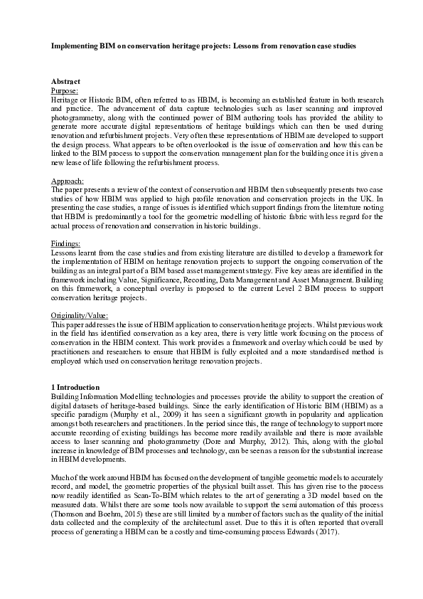 (PDF) Implementing HBIM on conservation heritage projects
