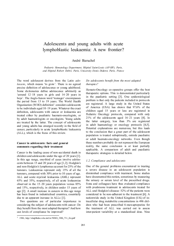 (PDF) Adolescents and young adults with acute lymphoblastic leukaemia ...