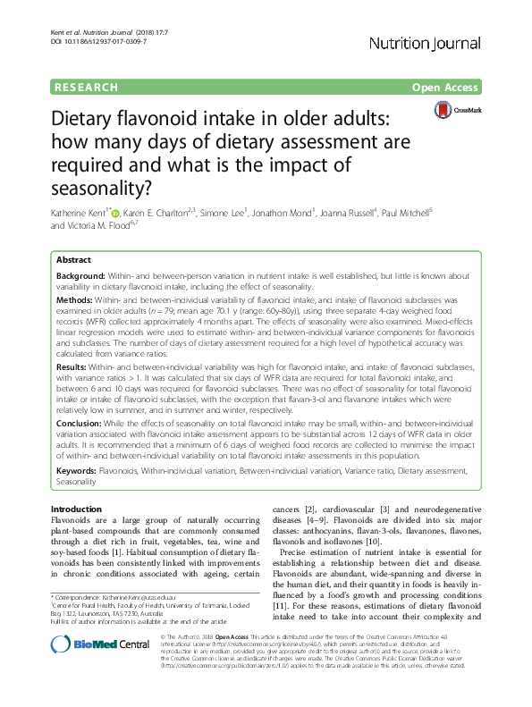 (PDF) Dietary flavonoid intake in older adults: how many days of ...