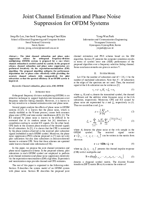 (PDF) Joint Channel Estimation and Phase Noise Suppression for OFDM Systems