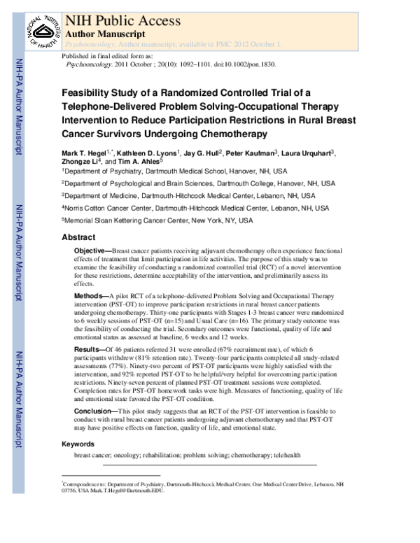 (PDF) Feasibility study of a randomized controlled trial protocol to ...