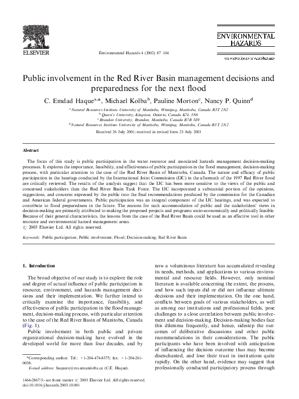 (PDF) Public involvement in the Red River Basin management decisions ...