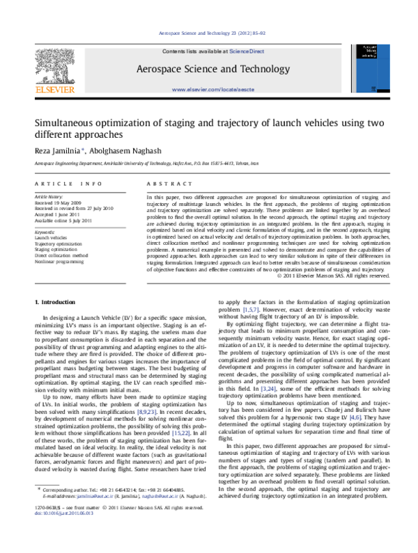 (PDF) Simultaneous optimization of staging and trajectory of launch ...