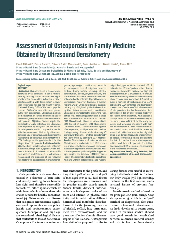 (PDF) Assessment of Osteoporosis in Family Medicine Obtained by ...