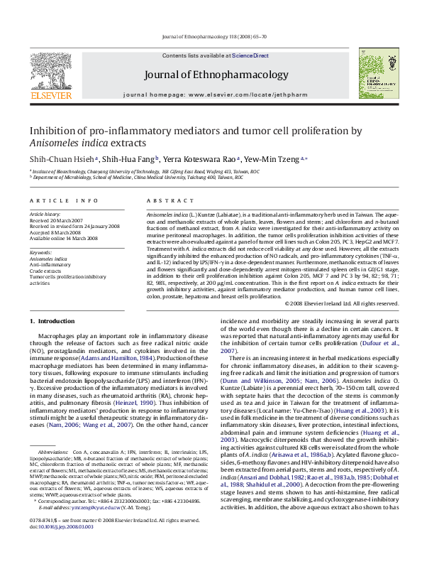 (PDF) Inhibition of pro-inflammatory mediators and tumor cell ...