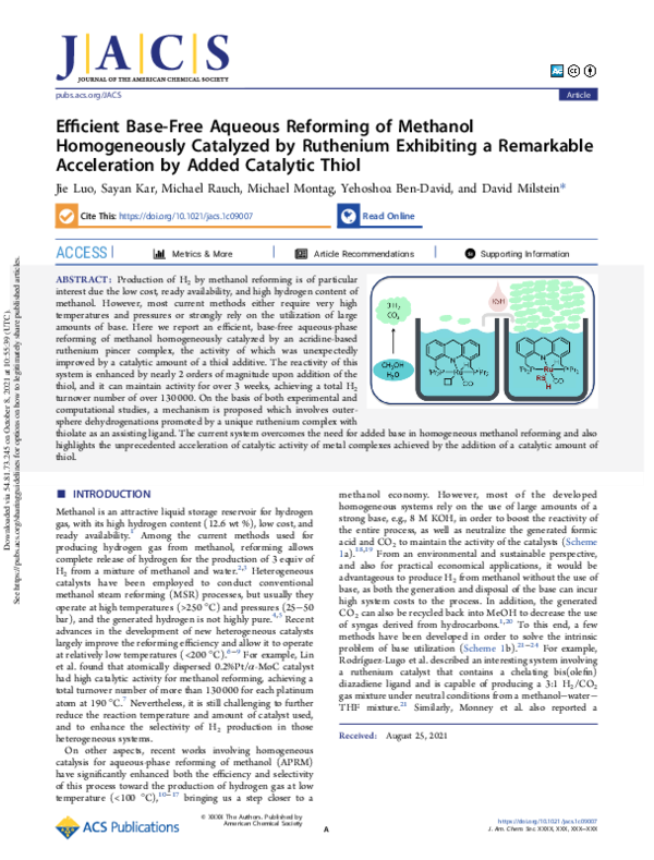 (PDF) Efficient Base-Free Aqueous Reforming of Methanol Homogeneously ...