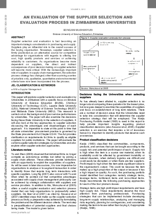(PDF) An Evaluation Of The Supplier Selection And Evaluation Process In ...